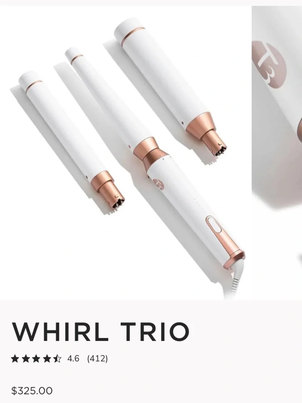 T3 Whirl White Rose Gold Interchangeable Curling Iron Barrel Hair Styling Tool